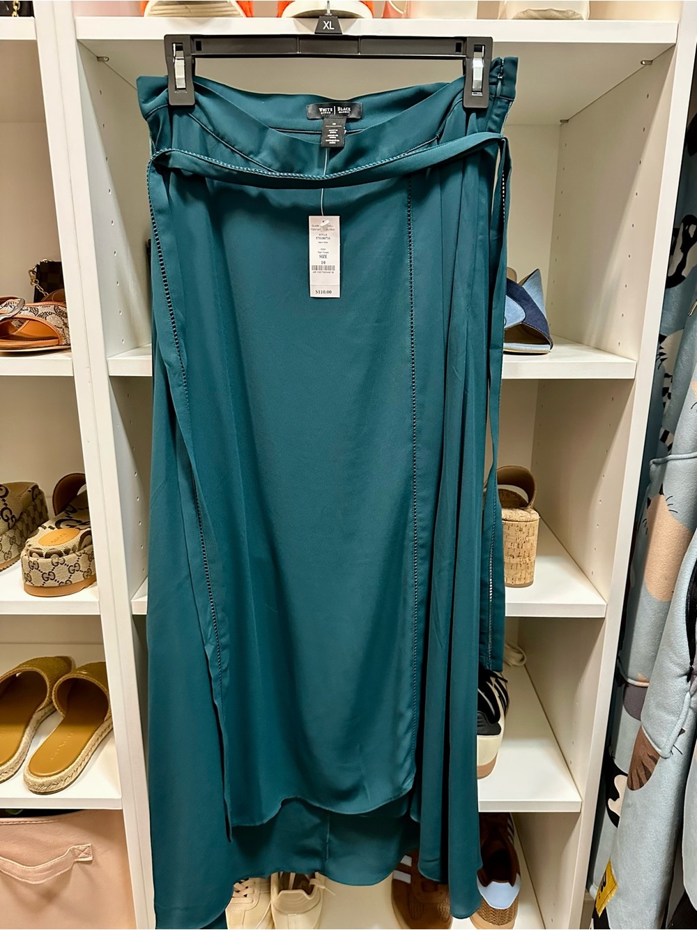 NWT WHBM Jade-green maxi skirt with belt-tie size 10